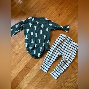 Hanna Andersson Green and Cream Striped Baby Outfit